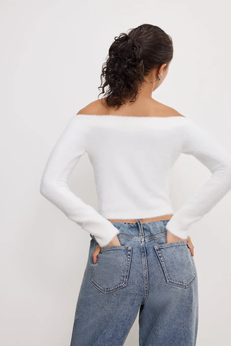 Good American Tops<OFF SHOULDER PLUSH TOP Cloud white001