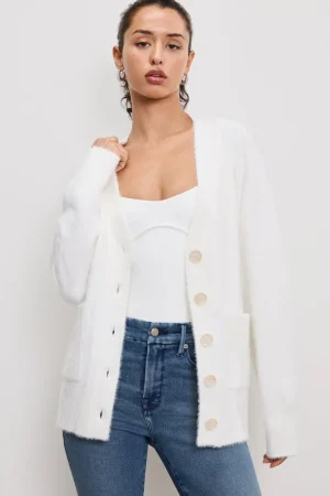 Good American Tops | Sweaters<OVERSIZED PLUSH CARDIGAN Cloud white001