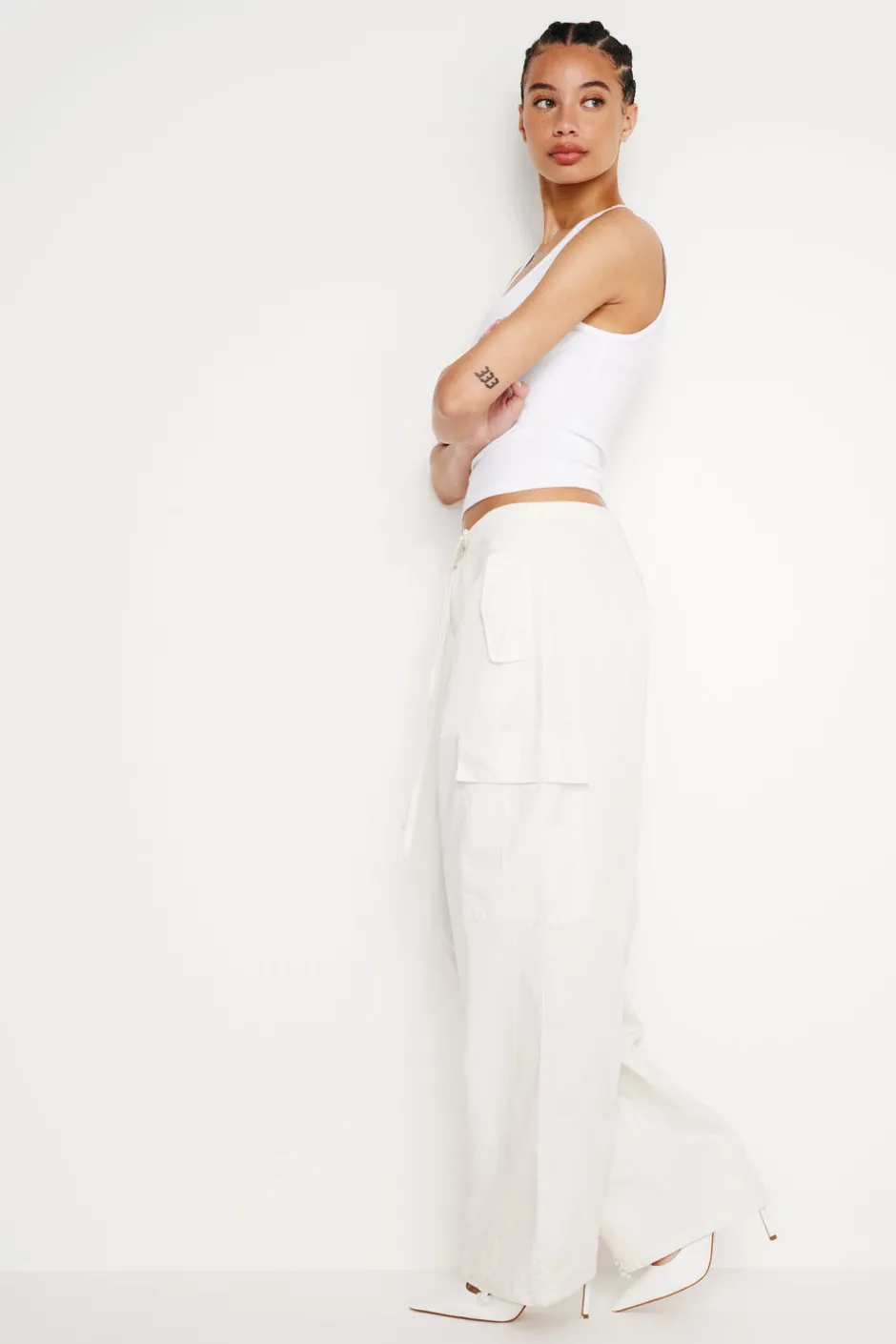 Good American Pants<PARACHUTE PANTS Cloud white001