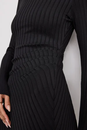 Good American Dresses<RIB FUNNEL NECK MIDI DRESS Black001