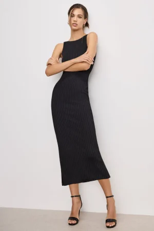 Good American Dresses<RIBBED MIDI DRESS Black001