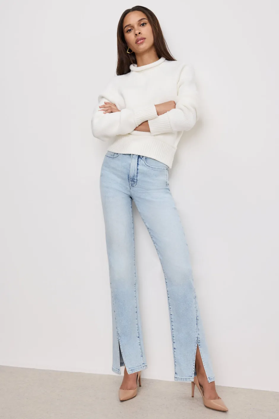 Good American Tops | Sweaters<ROLLNECK KNIT SWEATER Cloud white001