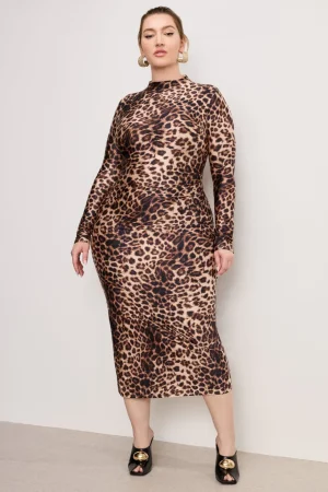 Good American Dresses<SATIN SHINE MIDI DRESS Fierce leopard001