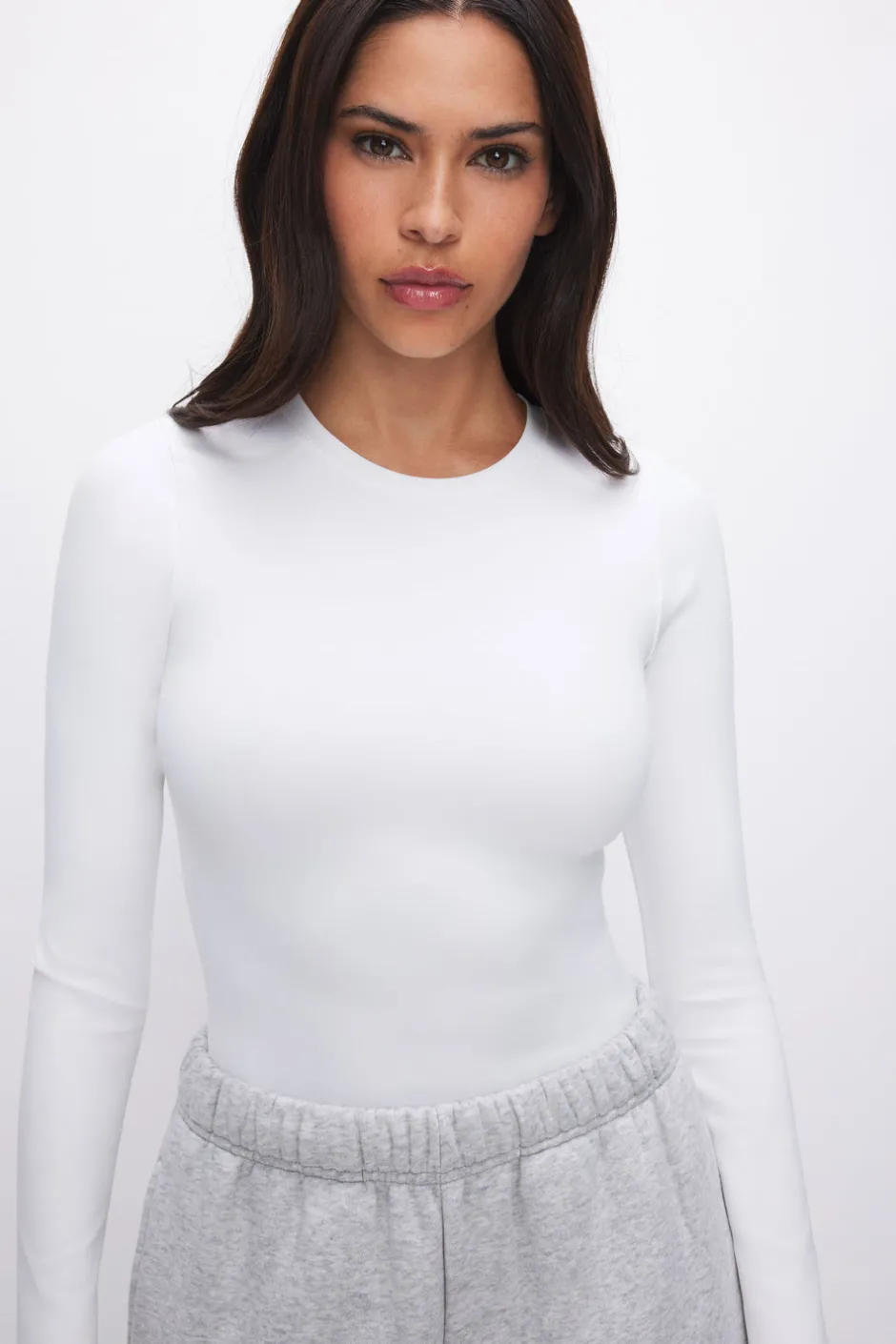 Good American Bodysuits<SCUBA CREWNECK BODYSUIT White001
