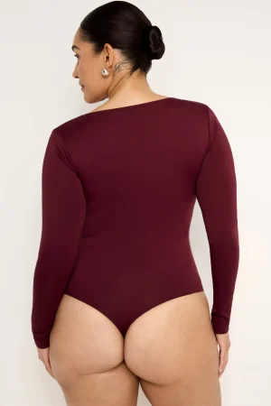 Good American Tops | Bodysuits<SCUBA SCOOP NECK BODYSUIT Oxblood002