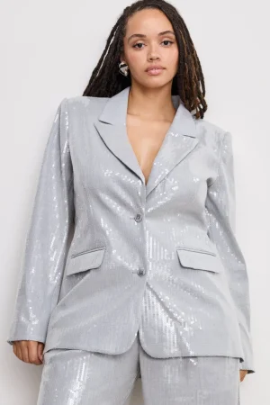 Good American Outerwear | Blazers<SEQUIN OVERSIZED BLAZER Heather grey001