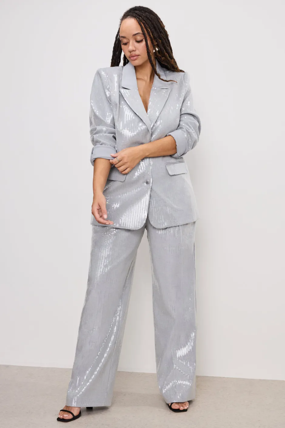 Good American Outerwear | Blazers<SEQUIN OVERSIZED BLAZER Heather grey001