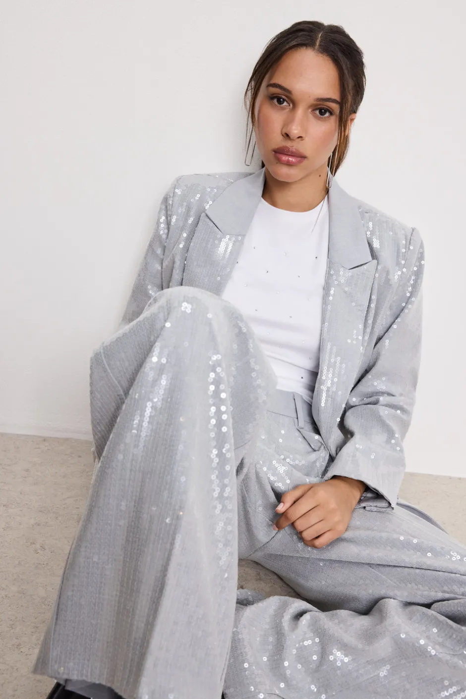Good American Outerwear | Blazers<SEQUIN OVERSIZED BLAZER Heather grey001
