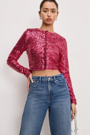 Good American Tops | Sweaters<SEQUIN CARDIGAN Ballerina pink004