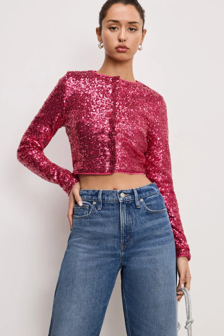 Good American Tops | Sweaters<SEQUIN CARDIGAN Ballerina pink004