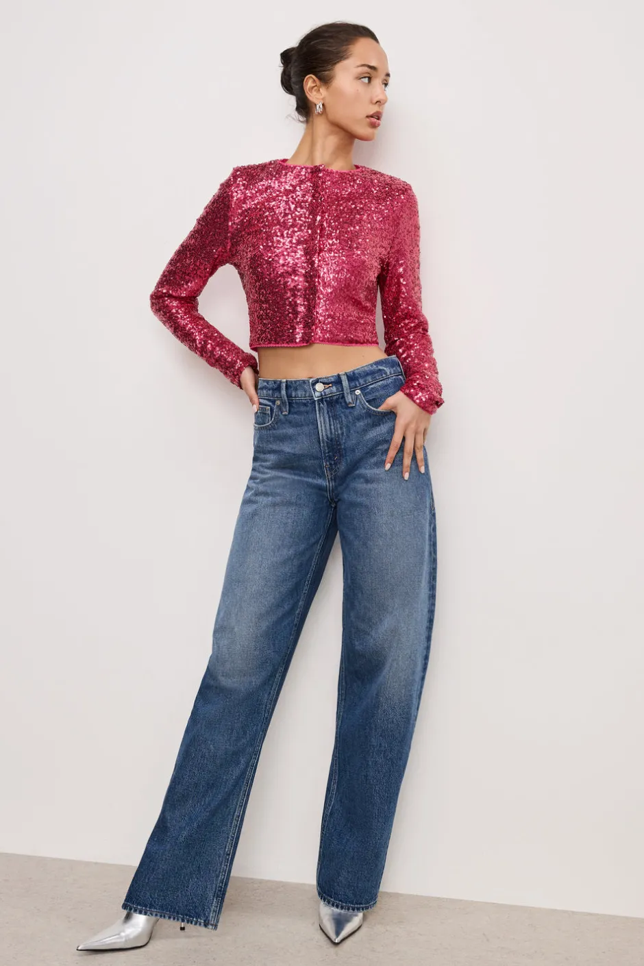 Good American Tops | Sweaters<SEQUIN CARDIGAN Ballerina pink004