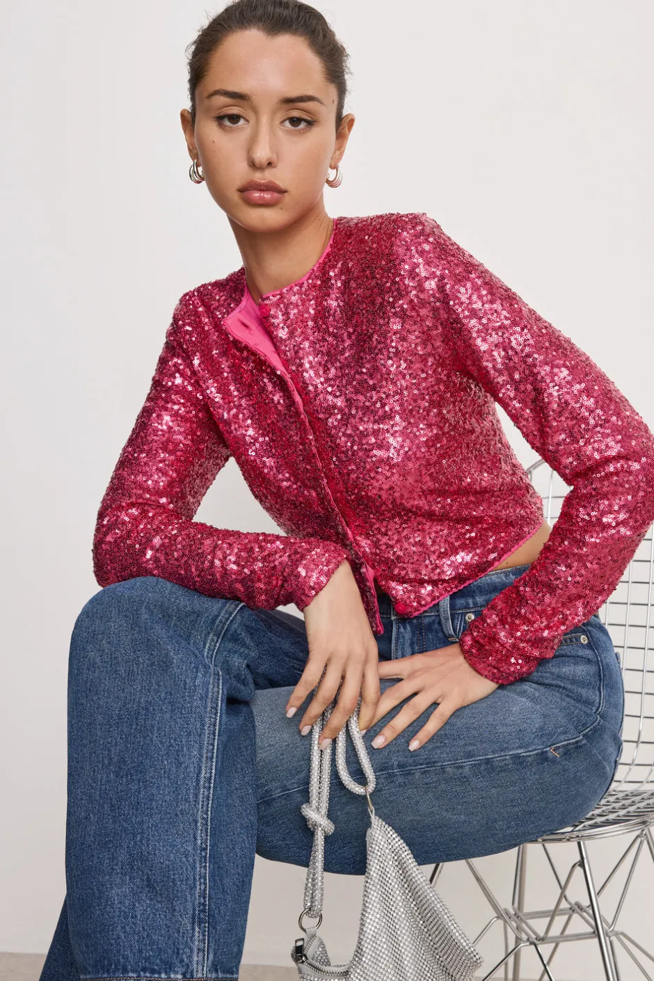 Good American Tops | Sweaters<SEQUIN CARDIGAN Ballerina pink004