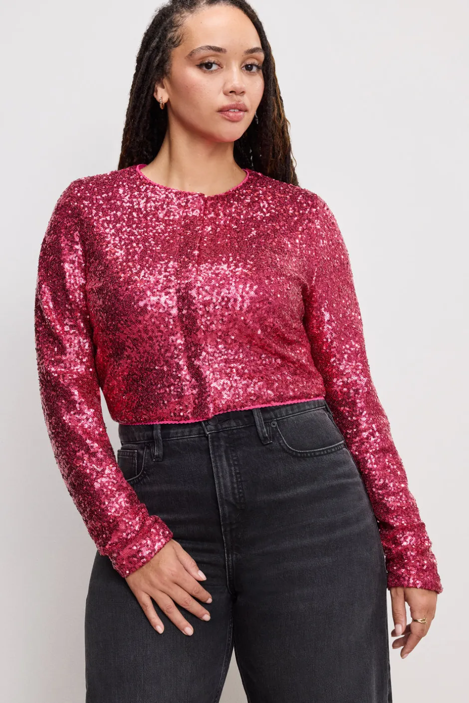 Good American Tops | Sweaters<SEQUIN CARDIGAN Ballerina pink004
