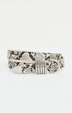 Good American Belts<SLIM 5 RING BELT Black and white snake print