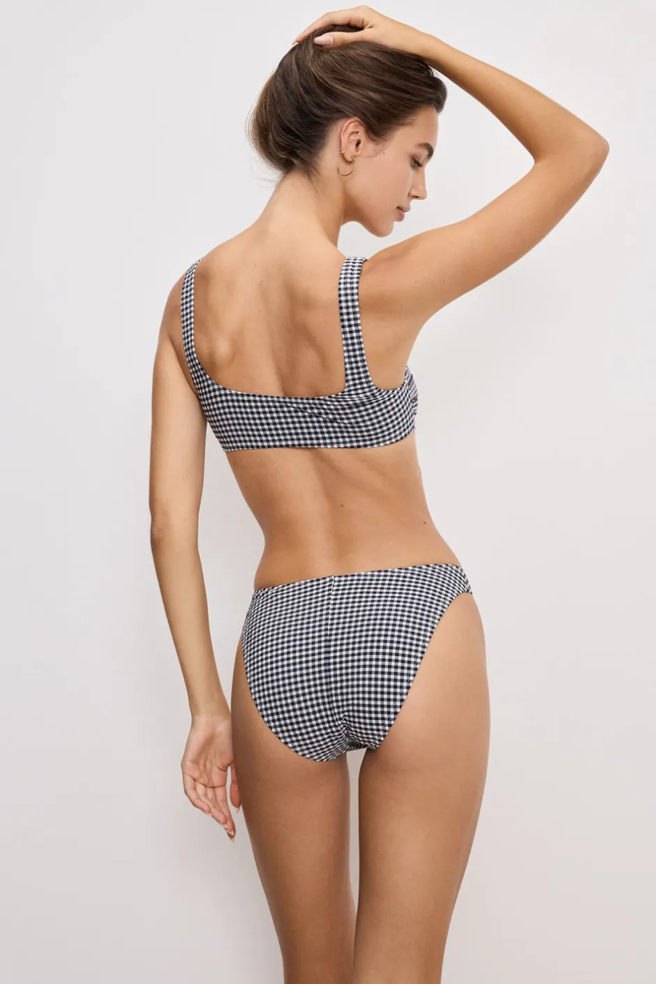 Good American Swim<SQUARE NECK BIKINI TOP Black gingham007