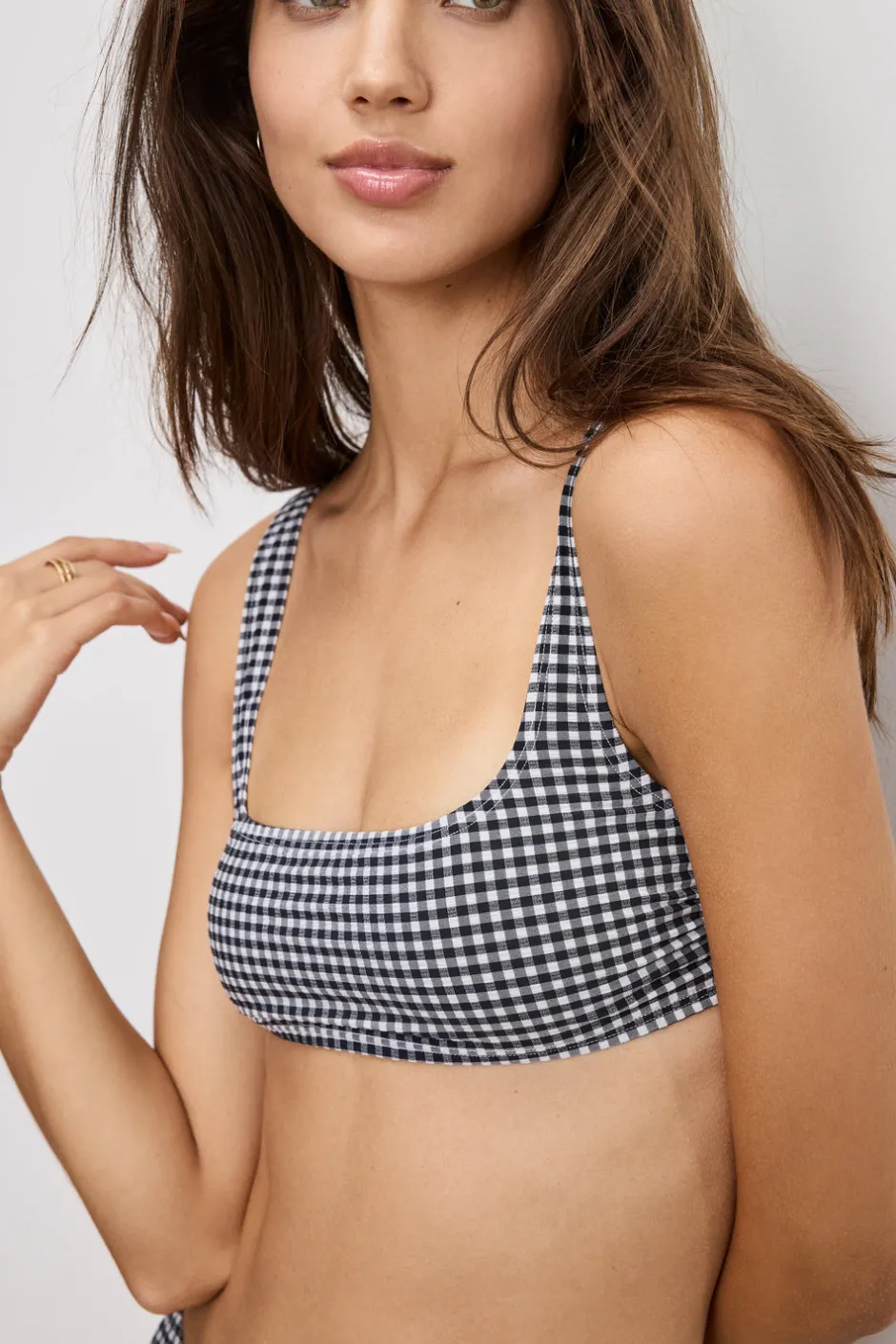 Good American Swim<SQUARE NECK BIKINI TOP Black gingham007