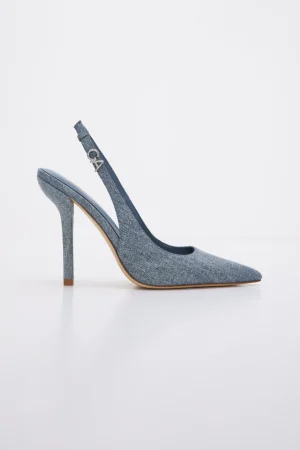 Good American Shoes<STILETTO SLINGBACK HEELS Blue denim002