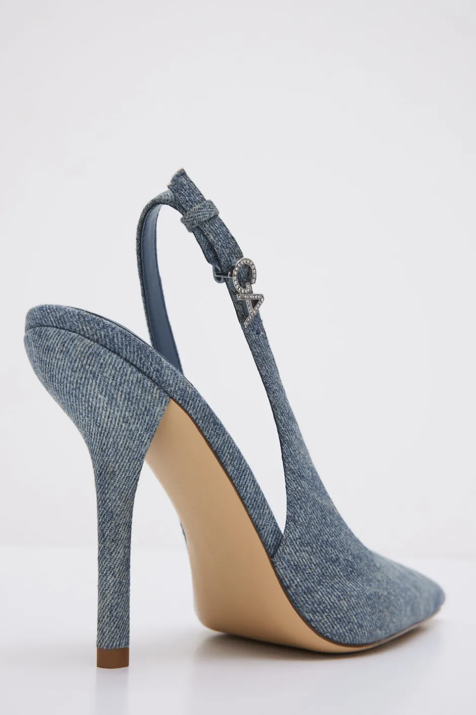 Good American Shoes<STILETTO SLINGBACK HEELS Blue denim002