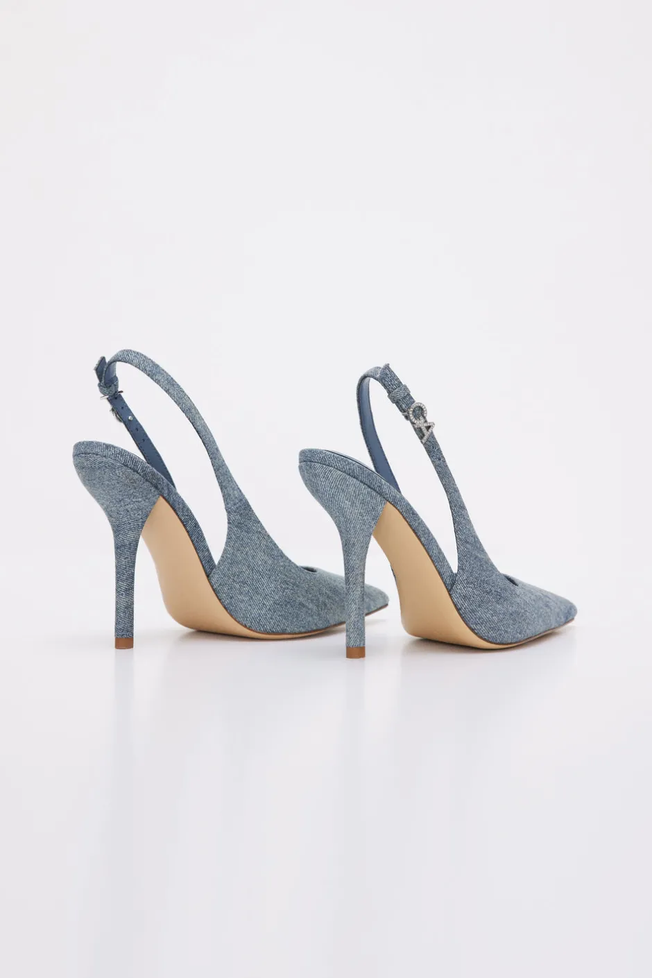 Good American Shoes<STILETTO SLINGBACK HEELS Blue denim002