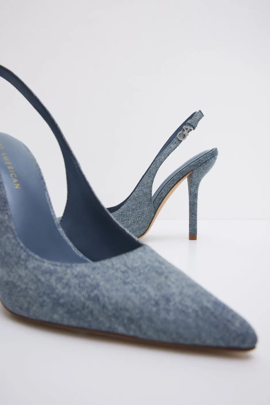 Good American Shoes<STILETTO SLINGBACK HEELS Blue denim002