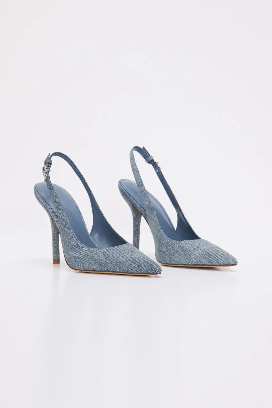 Good American Shoes<STILETTO SLINGBACK HEELS Blue denim002