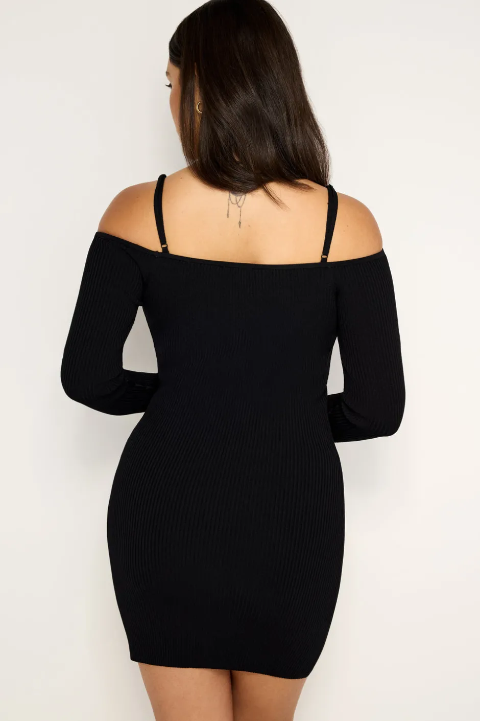 Good American Dresses<STRETCH RIB KNIT SHOULDER MINI DRESS Black001