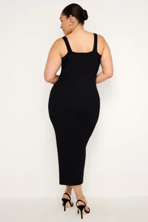 Good American Dresses<STRETCH RIB KNIT SLEEVELESS MIDI DRESS Black001
