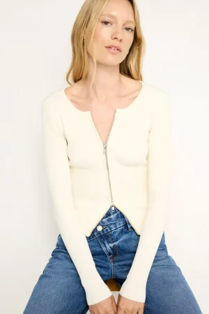 Good American Tops | Sweaters<STRETCH RIB KNIT SWEATER Warm ivory001