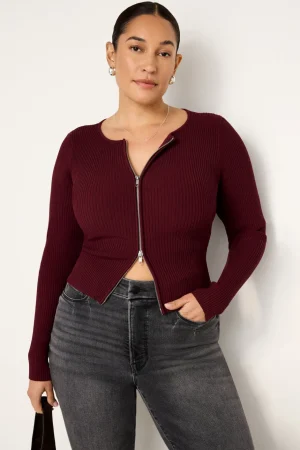 Good American Tops | Sweaters<STRETCH RIB KNIT SWEATER Oxblood002