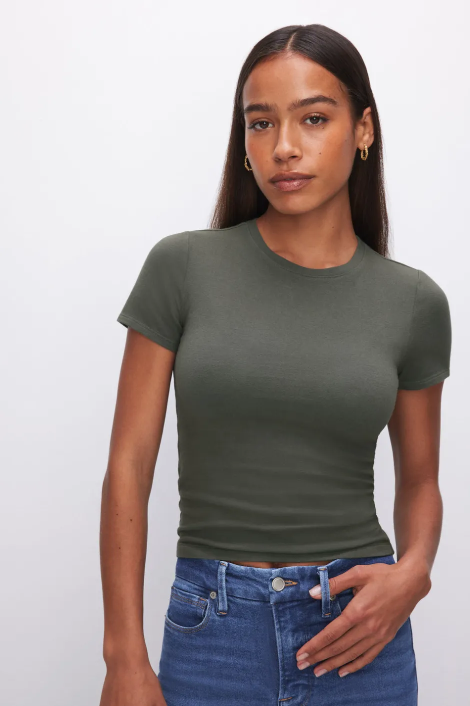 Good American Tops | Tees & Tanks<SUPER STRETCH BABY TEE Fatigue001