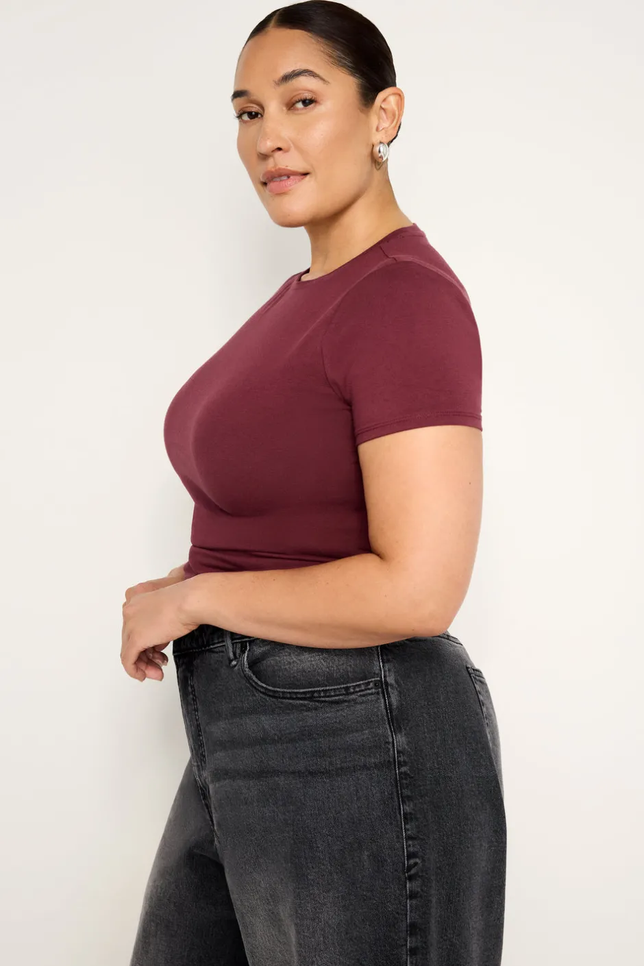 Good American Tops | Tees & Tanks<SUPER STRETCH BABY TEE Oxblood002