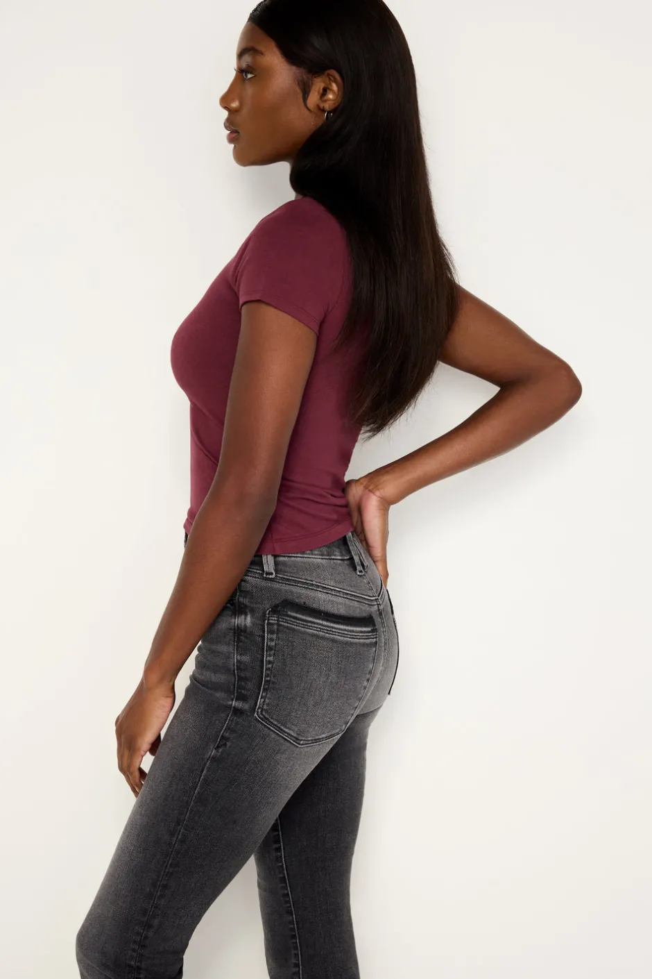 Good American Tops | Tees & Tanks<SUPER STRETCH BABY TEE Oxblood002