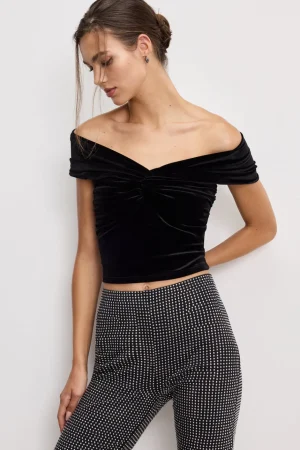Good American Tops<VELVET OFF SHOULDER TOP Black001